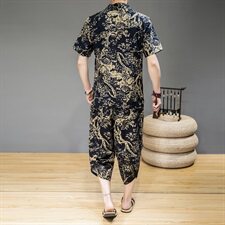 2021夏季中国风亚麻短袖套装男士七分裤两件套QT6005-TZ08-P65，男装套装，星座1112-5（原712-5）