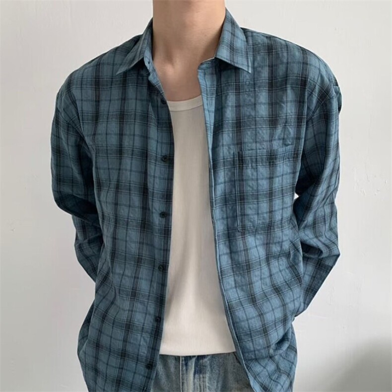 现货~宽松长袖衬衫格子衬衣男式休闲薄外套XZ716A-CS809P55,男装衬衫,星座716A（原星座815-4）