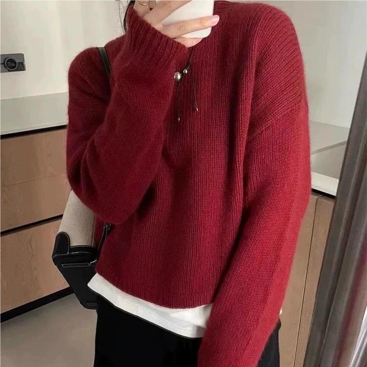 秋冬季羊毛休闲时尚通勤内搭百搭圆领简约羊毛衫,女装羊毛衫,圣旺供货