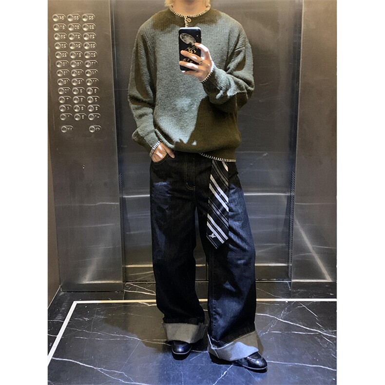 [有货]绿色慵懒亨利领毛衣复古针织衫MY363特P59,男装针织衫/毛衣,星座908-1