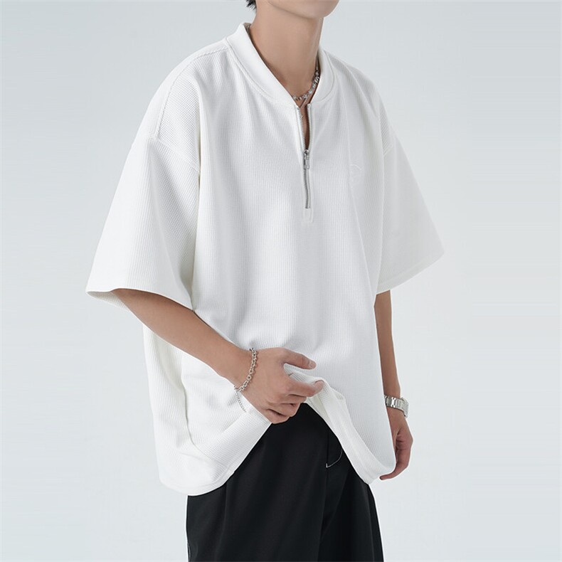 现货-夏季新品华夫格拉链短袖男潮牌百搭宽松T恤-AT23008-P55,男装T恤,电商A351