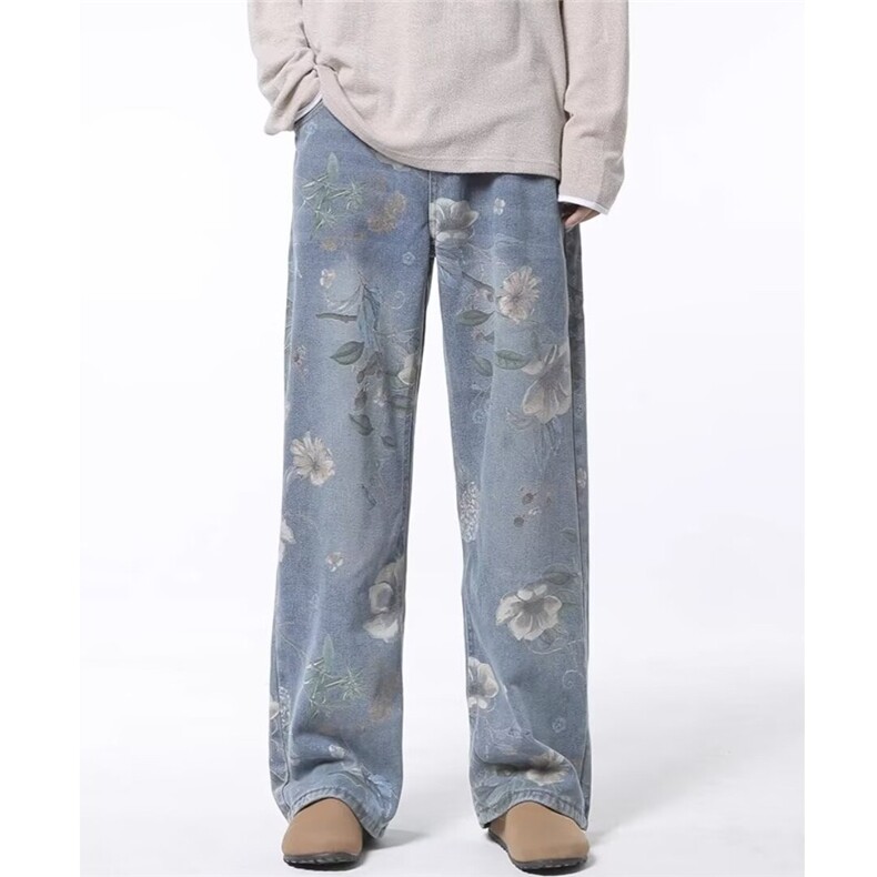 现货!港风新款2025潮流百搭直筒宽松大码牛仔裤松紧腰NZ6219-P42，男装牛仔裤，星座1103-2