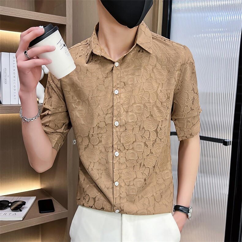 507A-CS532-P482025夏季时尚男士碎花衬衣百搭青年七分袖衬衫,男装衬衫,星座507A（原星座306B-2）