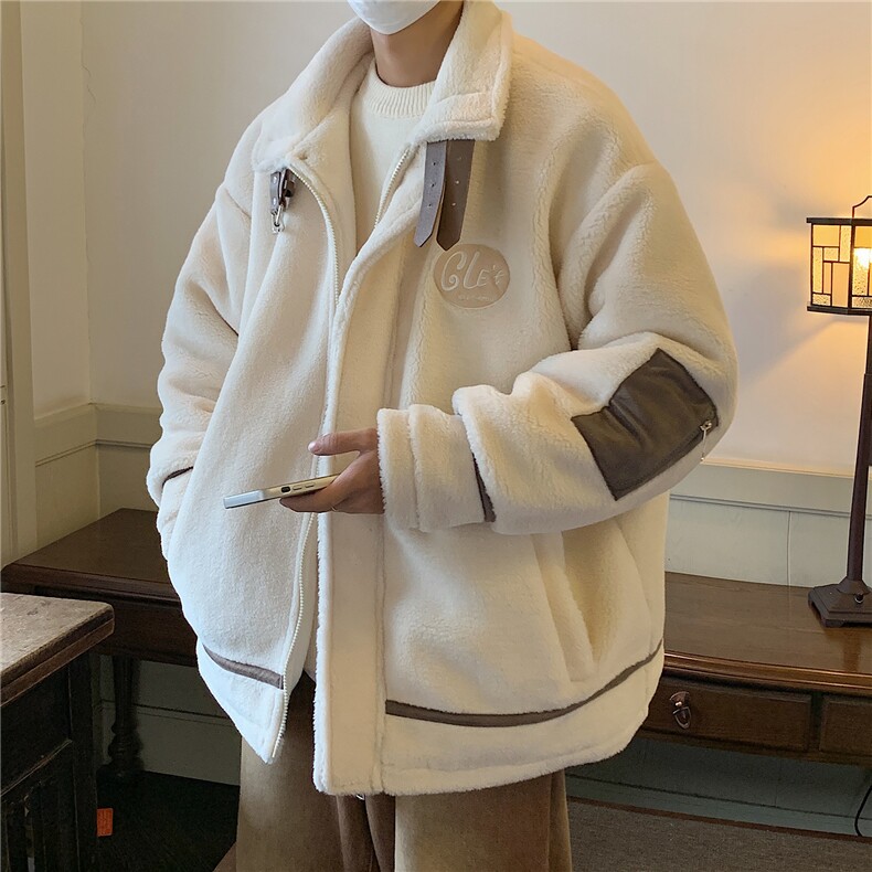 港风新品皮毛一体刺绣羊羔毛棉衣男装加厚冬装棉服外套G1037P128,男装棉衣,电商A339