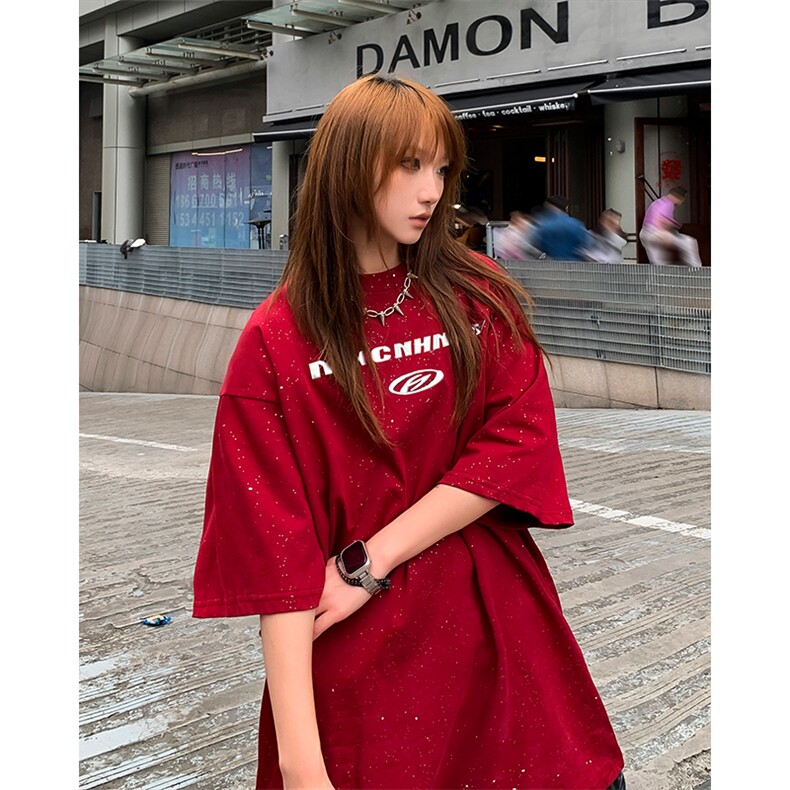 满天星设计感短袖T恤男女美式复古夏季高街情侣宽松上衣TX122-P39,男装T恤,星座1008