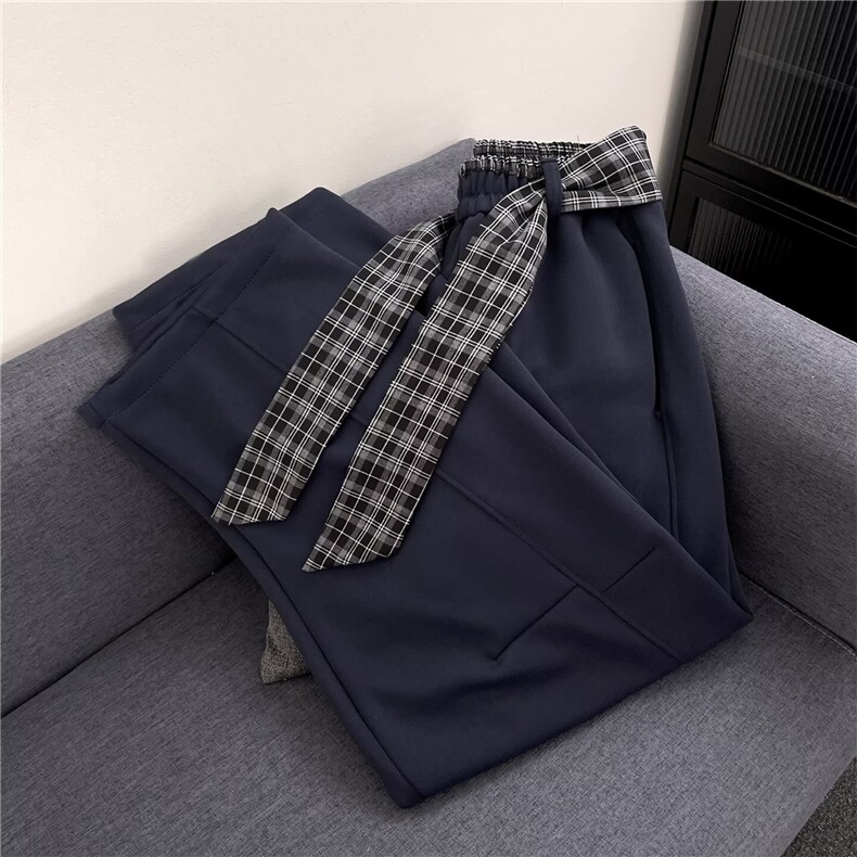 港风秋冬款男女带格子飘带弯刀卫裤宽松拼接阔腿长裤h0159P50,男装休闲裤,星座1013-1