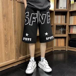 发泡撞色字母夏季沙滩裤休闲裤宽松型直筒五分裤310B-1 DK16-P35图片