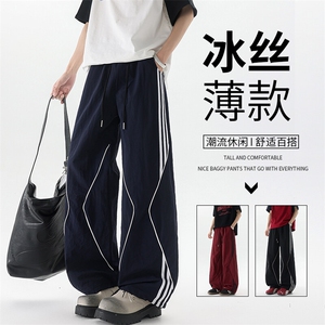 美式高街条纹裤子男夏季冰丝宽松冲锋户外工装伞兵阔腿裤KZ047P55图片