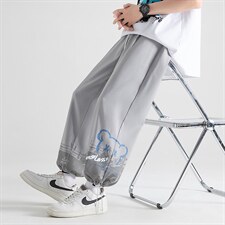 加推撞色印花夏季薄款宽松大码冰感抽绳束脚裤冰丝裤2114-P40,男装休闲裤,星座914-3