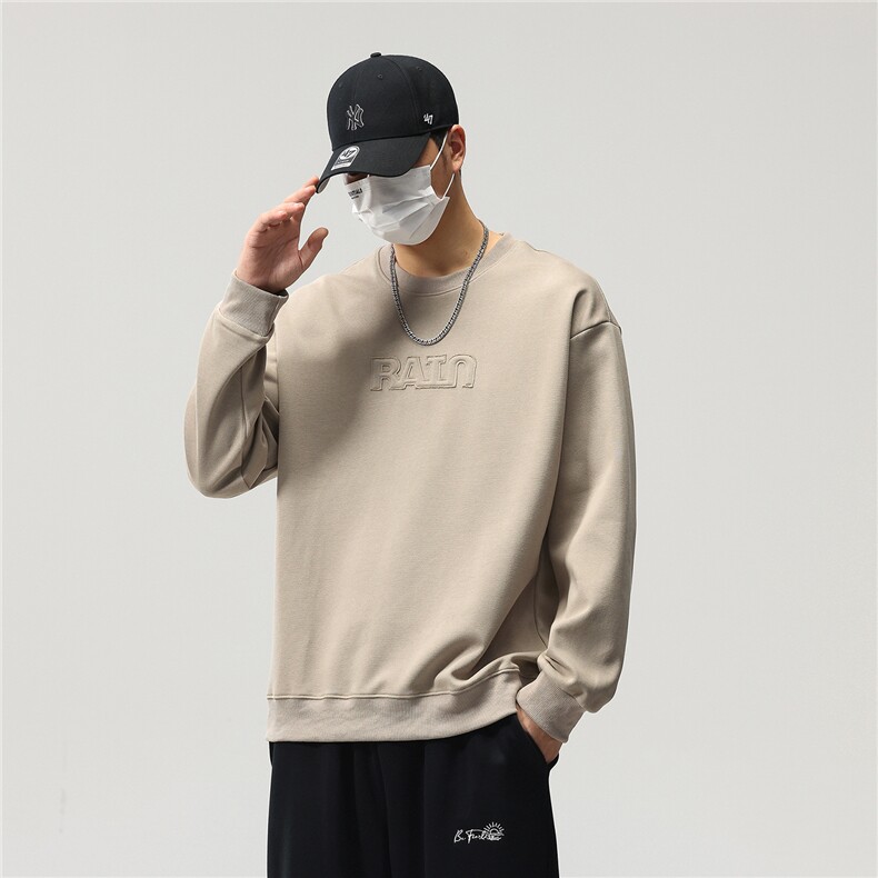 重磅卫衣男春秋新款美式复古宽松圆领长袖t恤套头外套2808-P42K79,男装T恤,电商D215