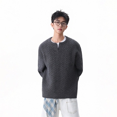 美式复古麻花毛衣男慵懒感亨利领套头针织衫218-7-MY02-P65-控98，男装针织衫/毛衣，星座218-7