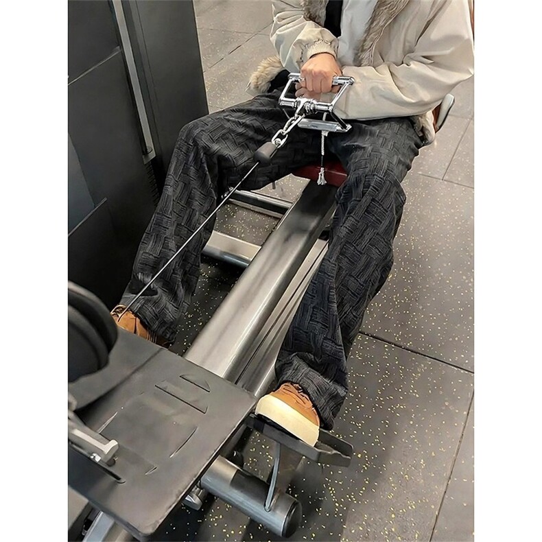 美式扎染灯芯绒微喇卫裤男重磅垂感格子裤休闲运动裤LCk177-P42图片