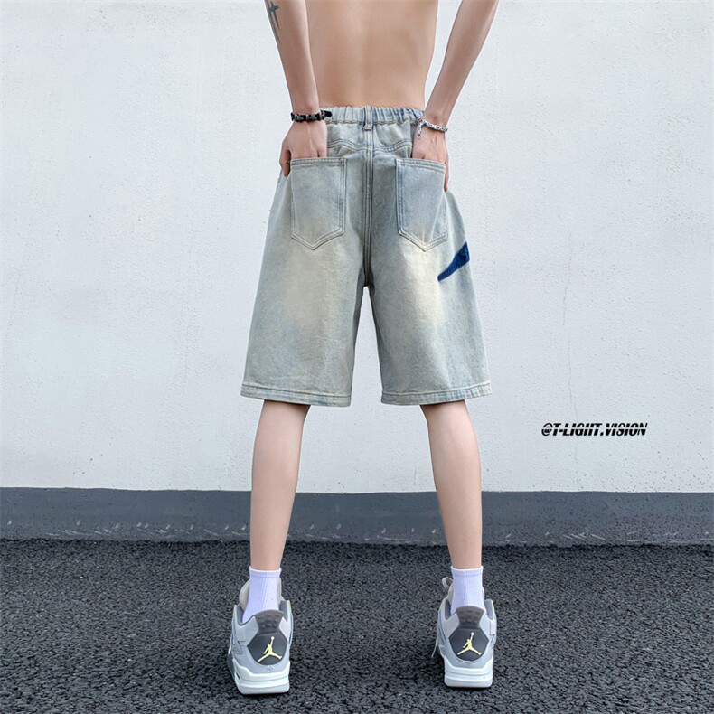 B221美式ins高街暗黑小众情侣款休闲牛仔短裤LK23090-P55控78,男装牛仔裤,电商B221