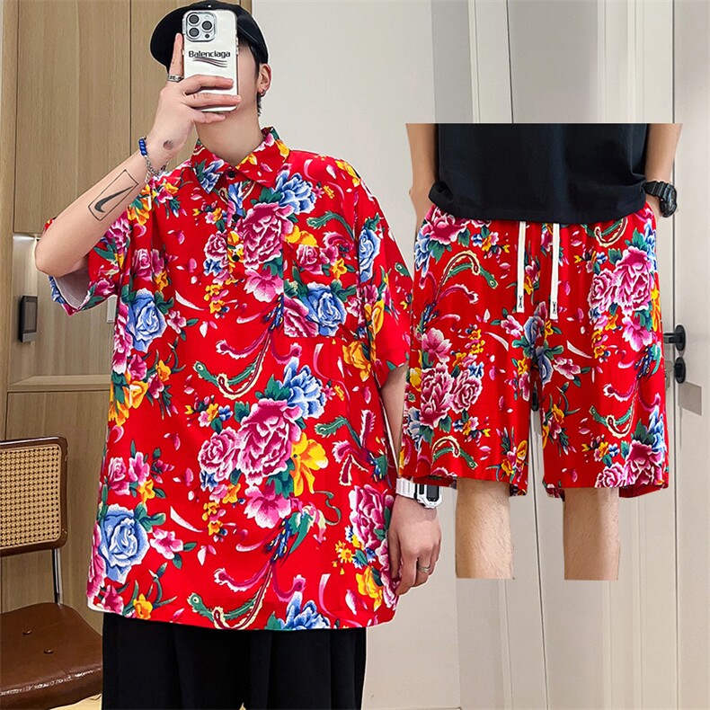 TZP风东北大花汉服套装polo衫短裤大码花TEE套装团队服休闲装,男装牛仔裤,星座115A(原星座507）