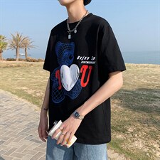 港风ins潮流体恤夏季小熊情侣短袖男大码宽松纯棉中袖T122P35控49,男装T恤,电商A089-1