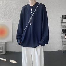 8XL-M慵懒肌理感华夫格廓形云母贝纽扣长袖T恤打底长袖CX3006P48，男装T恤，电商D206-1