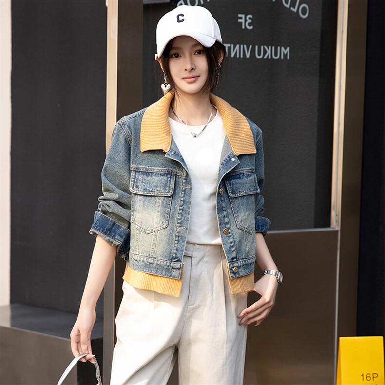 BAO牛仔外套女春秋短款25新款设计感休闲宽松立领夹克小个子上衣，女装牛仔外套，江南女神