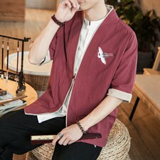 风外套五分袖男唐装盘扣开衫道袍和服宽松夹克茶服M130P35,男装T恤,钱塘788(原4013)