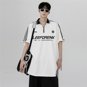 翻领三条杠百搭潮牌舒适休闲半袖男女同款POLO衫短袖T恤T356-P38图片