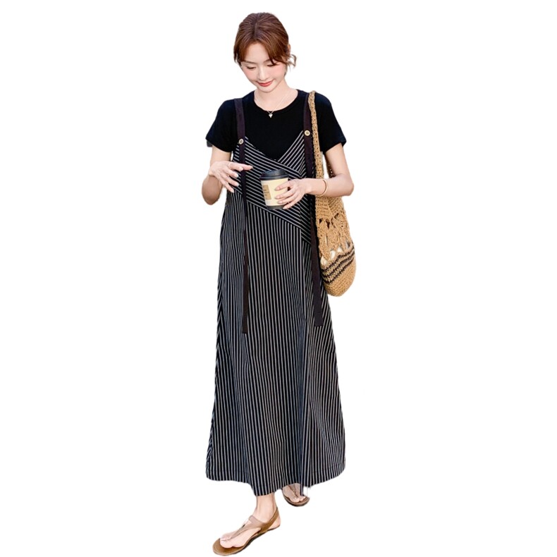新品现货条纹背带裙T恤两件套2C032375P145K208,女装连衣裙,2C032