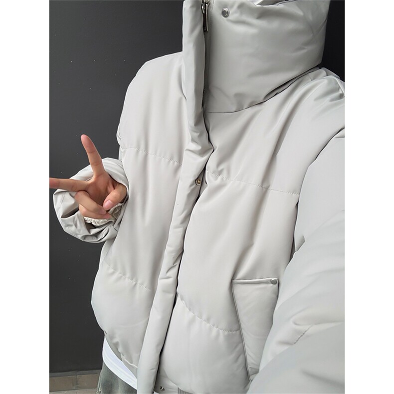 现货5W件冬季三防美式重磅硬挺boxy羽绒纯色立领棉衣外套加厚棉服,男装棉衣,电商A486