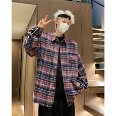 美式复古格子衬衫男宽松oversize春秋高级感衬衣A061-AC00378-P60，男装衬衫，电商A061