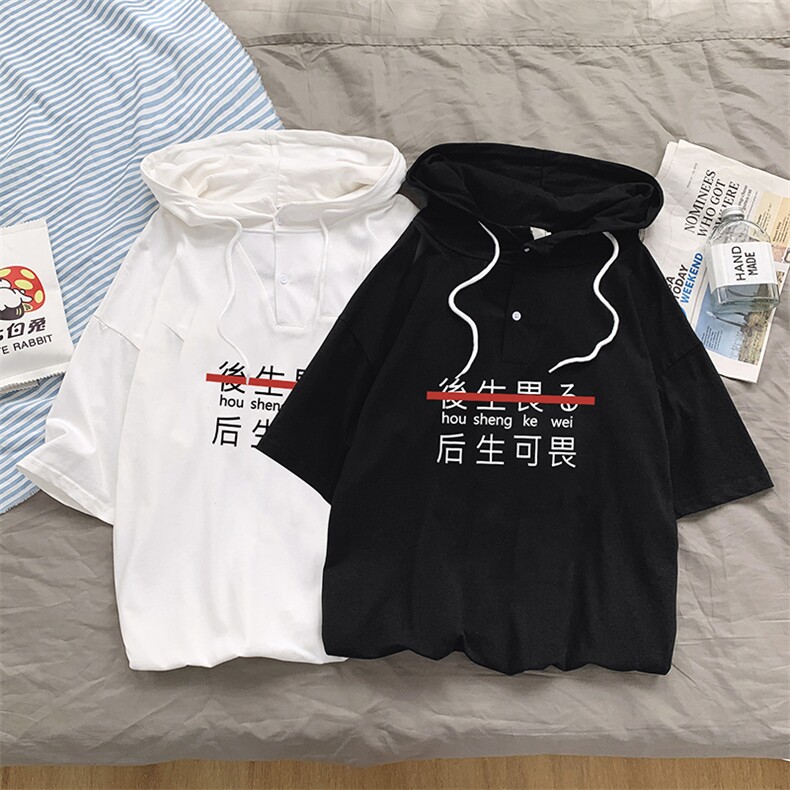 LD54028-P45连帽短袖t恤男大码胖子带帽五分袖中袖,男装T恤,电商A040