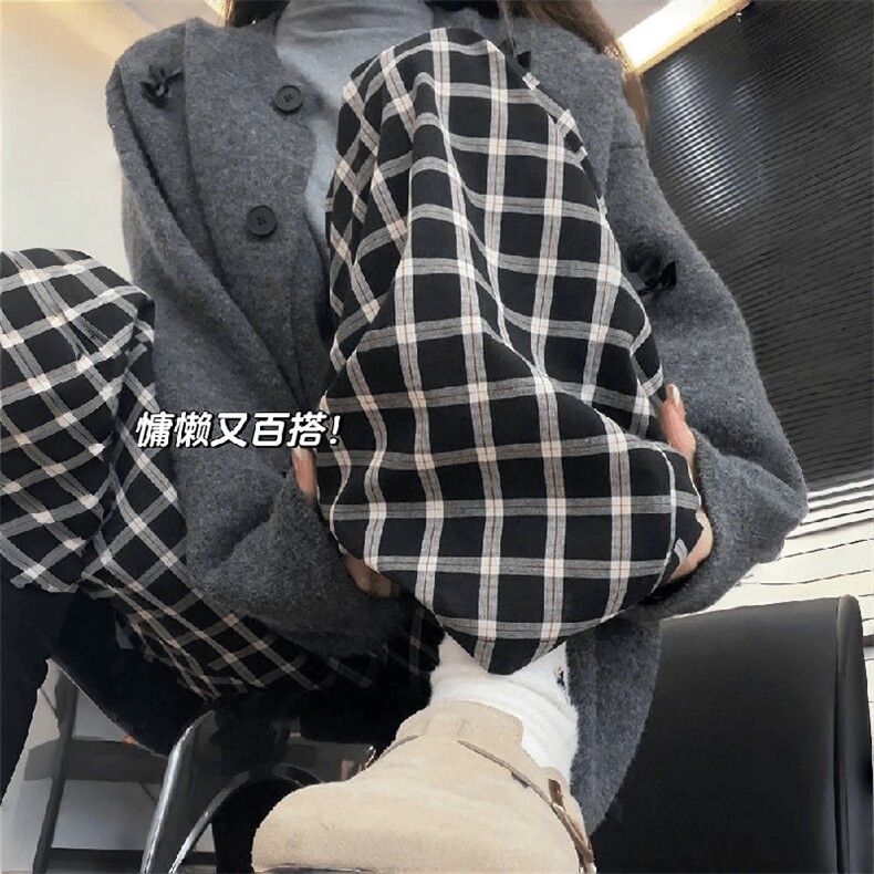 美式高街潮牌男女泡泡格子休闲裤直筒宽松慵懒显瘦阔腿休闲长裤子,男装休闲裤,电商A486
