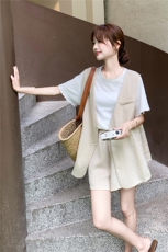 休闲蕾丝西装马甲短裤套装女夏新款小个子轻薄三件套爆款显瘦流行，女装套装/套裙，2B237