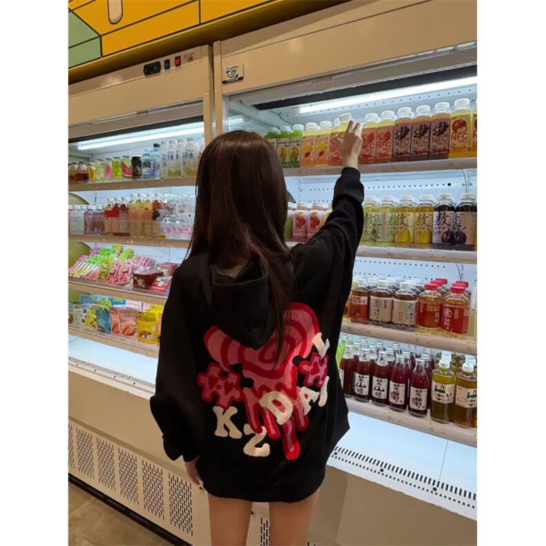 5603-P48潮牌爱心拼图毛巾绣宽松情侣连帽卫衣,女装卫衣/绒衫,星座617A-2