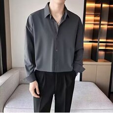 纯色长袖衬衫男高级感痞帅潮流新款上衣男士休闲宽松春季衬衣百搭，男装衬衫，星座506A