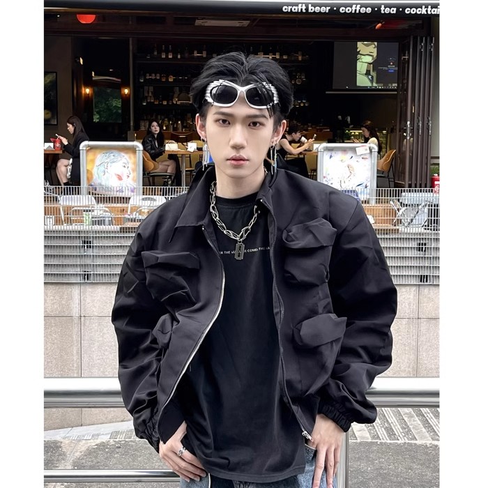 春秋短款痞帅皮衣外套男潮帅气高街pu夹克男装垫肩设计机车上衣,男装夹克,星座506A