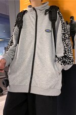 韩版潮时尚休闲豹纹拼接外套2023秋装新款夹克男A161-JK8950-P40，男装夹克，电商A161-2