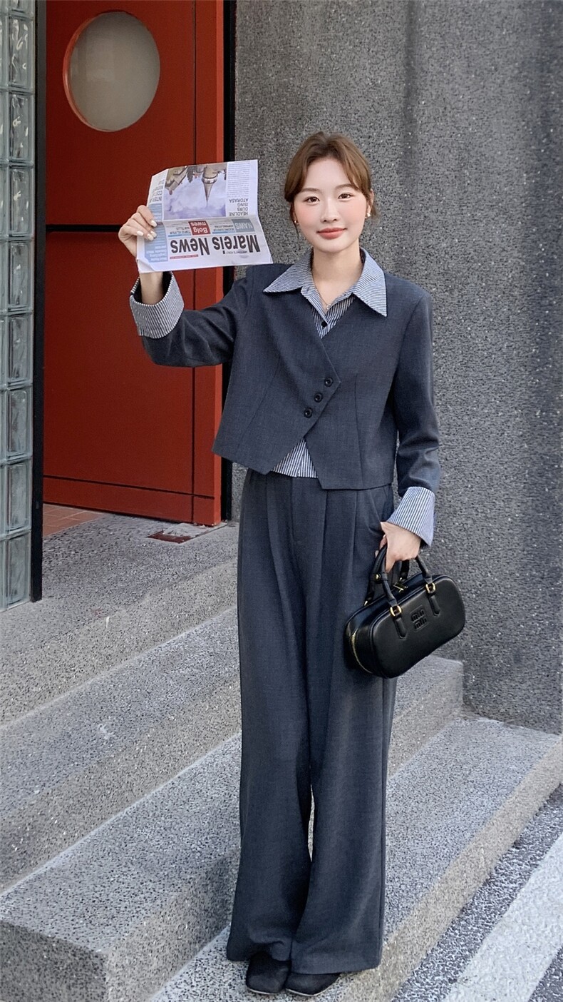 撞色拼接假两件衬衫套装女新款时尚休闲两件套C252-2701P185K298,女装套装/套裙,2C252