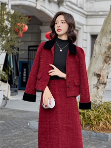 现货！小香风套装裙女2025秋冬新款轻奢拼接外套半身裙两件套图片