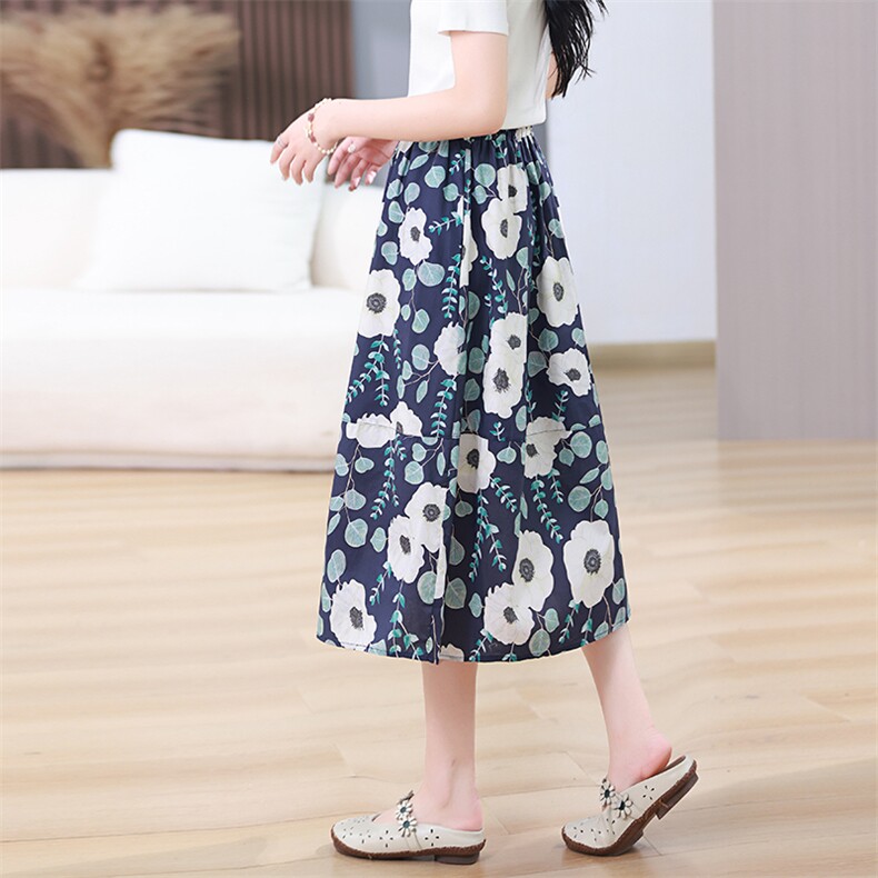 印花半身裙女夏季2025新款薄款妈妈显瘦伞裙纯棉a字碎花蓬蓬裙子,女装半身裙,鑫鑫格