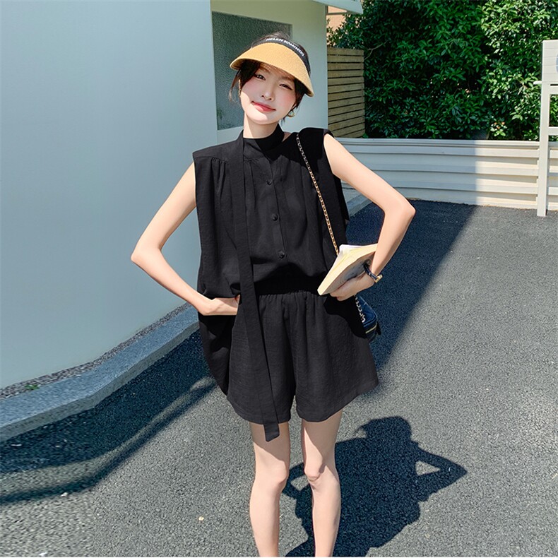 【新品现货】无袖阔肩宽松飘带短裤套装F553-P125-K188,女装套装/套裙,2C255