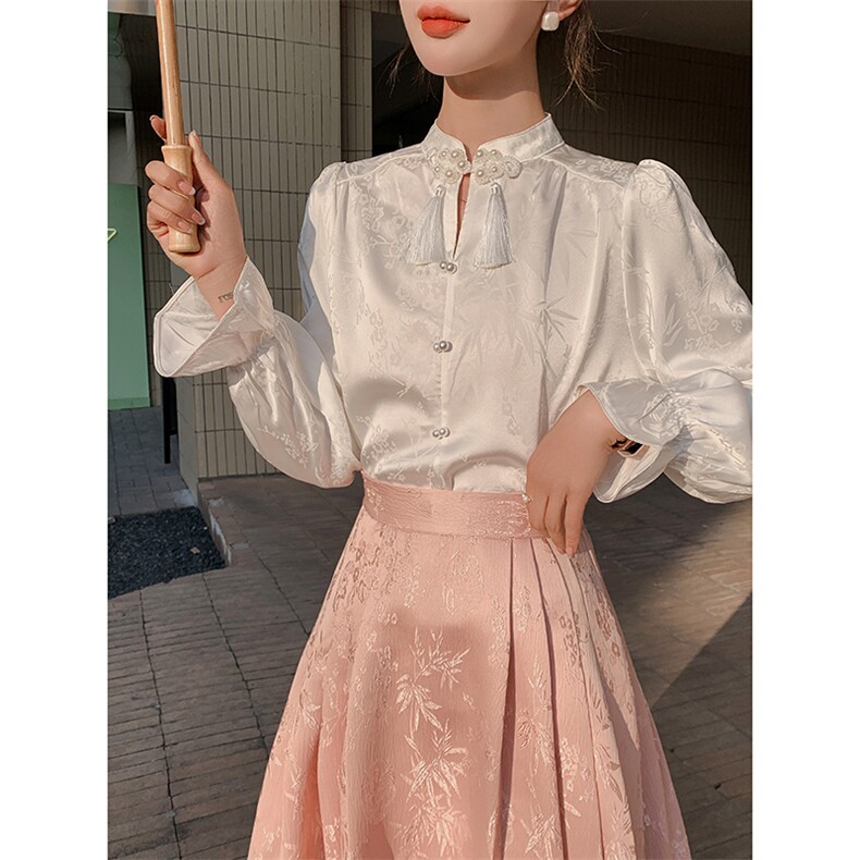 【现货新品】2024春装新款新中式衬衫改良马面裙套裙,女装套装/套裙,浙宝220
