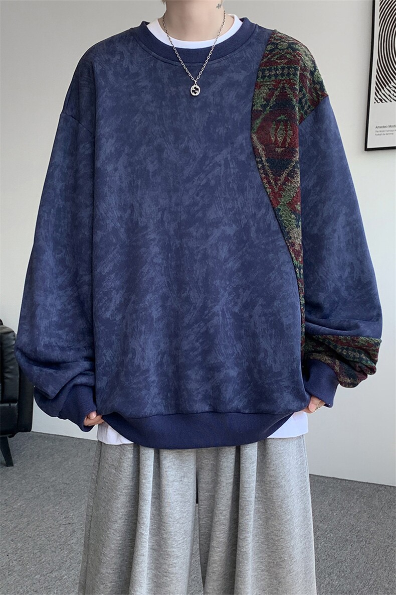 现货WY10169-特P50新中式重磅圆领拼接长袖套头上衣大码卫衣外套,女装短外套,电商A059