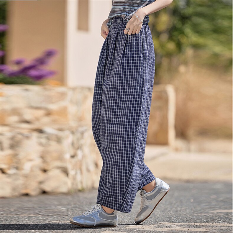 夏季新款气泡裤女吸汗透气白搭白色纯棉长裤，女装休闲裤，梦懿尔