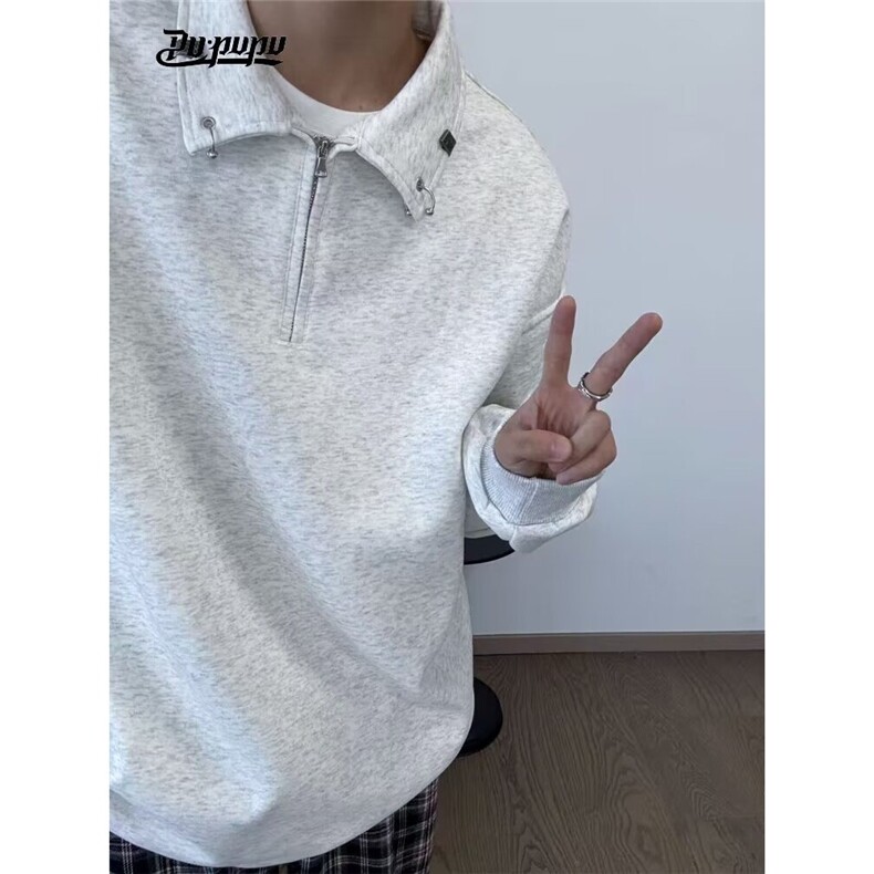 美式秋季新款个性半拉链翻领短款长袖卫衣男513AWY2398P42,男装卫衣,星座513A