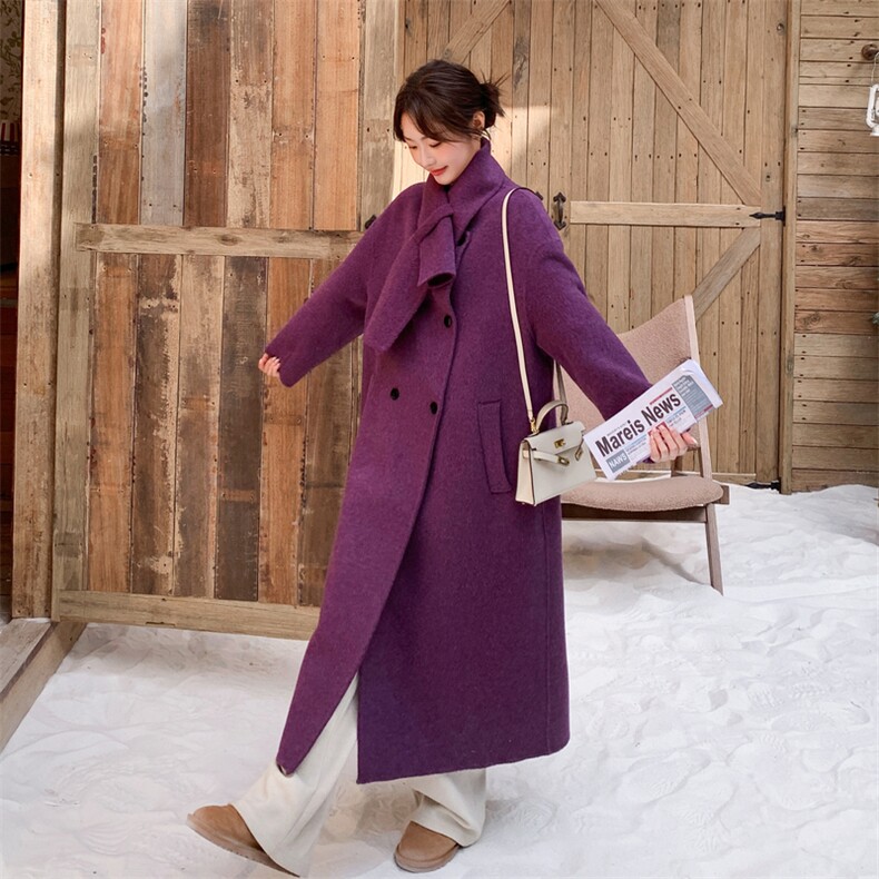 新款韩版双面羊绒大衣+羊毛围巾2C267-997-P325-K499，女装毛呢外套，茵姿媚