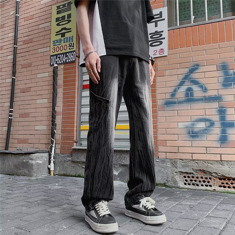 欧美高街vibe扎染裤子ins潮牌牛仔裤男秋冬美式直筒裤N08141-P45,男装牛仔裤,星座308B-1