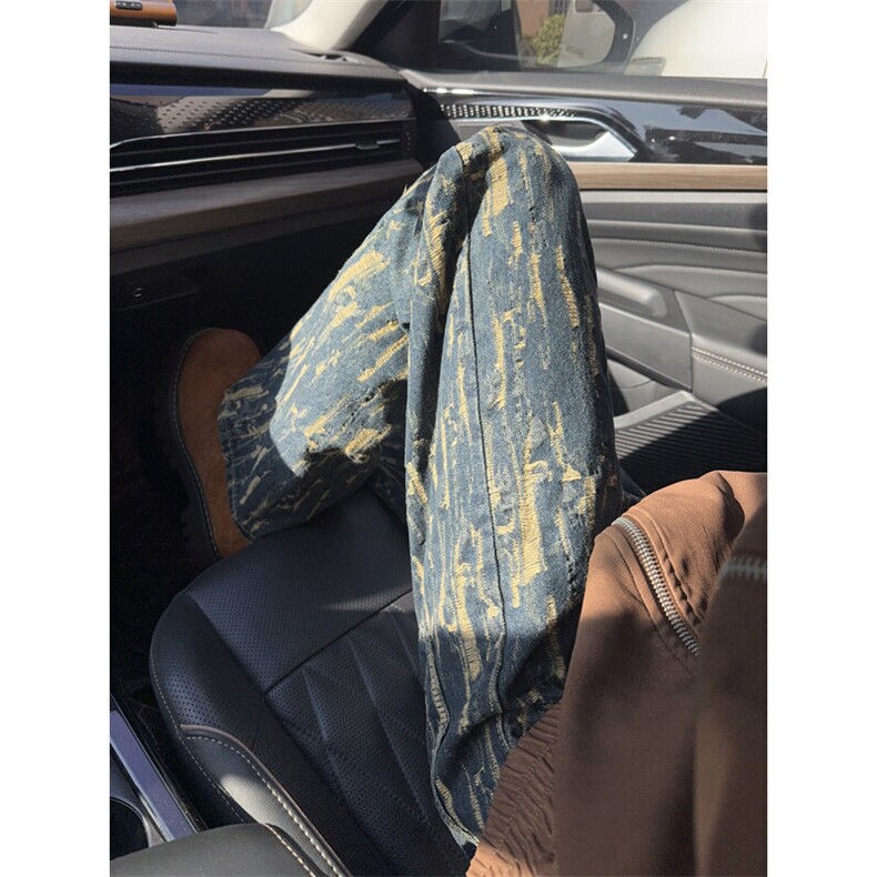 B221 美式ins高街暗黑宽松直筒提花牛仔裤LK24398-特P52控88图片