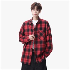 衬衫男秋季新款港风宽松大码磨毛格子长袖衬衣CS6638-特P29，男装衬衫，星座214-3