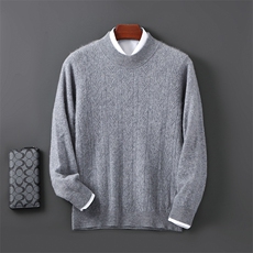 2025年秋季新款百搭男士提花假两件圆领加厚保暖羊毛衫，男装羊毛衫，邓利维