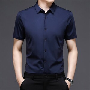 短袖衬衫男夏季男装纯色简约商务正装舒适免烫休闲短袖衬衣男，男装衬衫，电商B212（原钱塘6029）