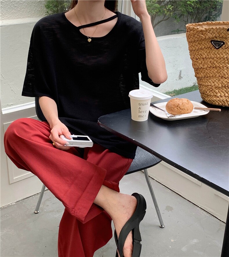 夏季新款简约百搭短袖针织衫女宽松休闲上衣,针织衫/毛衣,伟祺羊绒