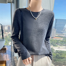 时尚百搭红色长袖圆领纯色套头衫秋季新品显瘦保暖针织衫，女装针织衫/毛衣，昭美羊绒