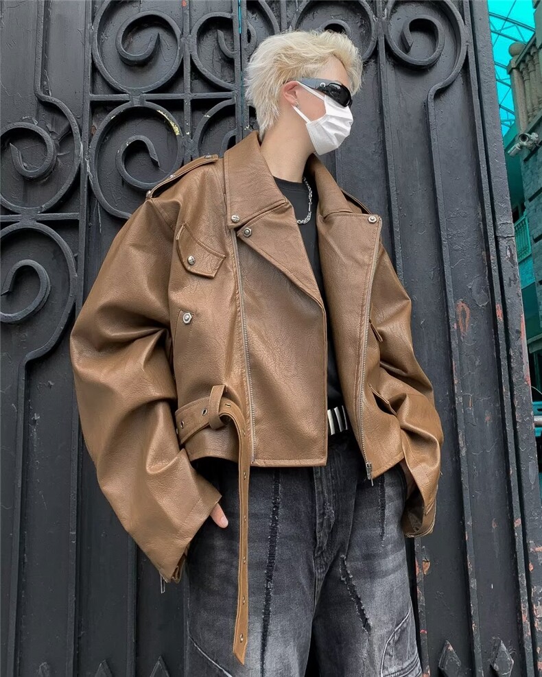 短款皮衣外套男春秋季高级感痞帅设计感小众骑行机车夹克,男装夹克,星座716-3